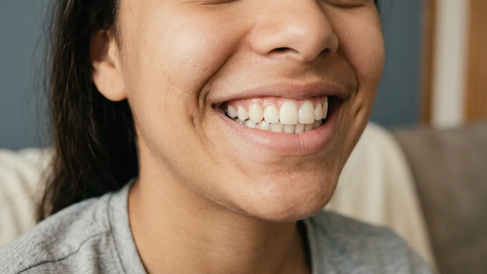 Sorriso de adolescente logo depois de tirar o aparelho, com os dentes alinhados e limpos